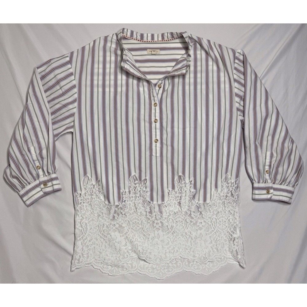 Pilcro Anthropologie Striped Long Sleeve Lacey Tunic Bohemian Womens Size Small‎